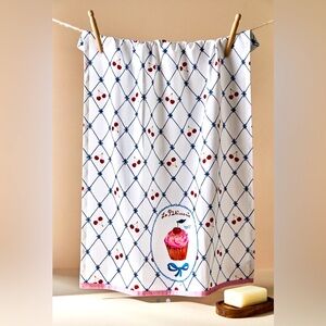 Anthropologie Natalie Lete Cupcake Dish Towel Cherry Printed Multi-Color NWT
